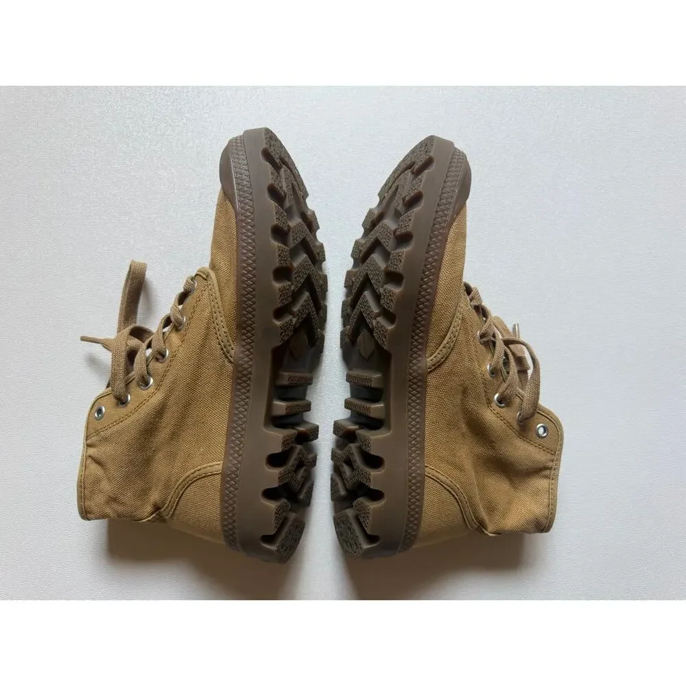 Palladium Men's Woodlin Tan Khaki Pampa Hi Canvas Military-Inspired Boots Size 8